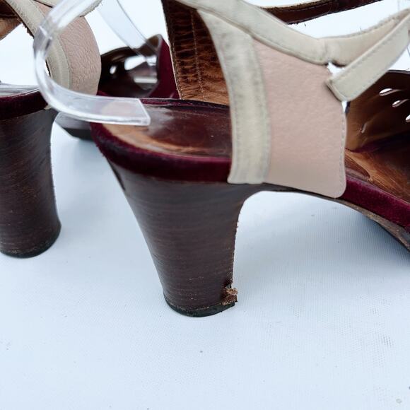 Chie Mihara Burgundy Red Suede Mod Heels 36 Chunky 6 Leather Pumps - Picture 6 of 11